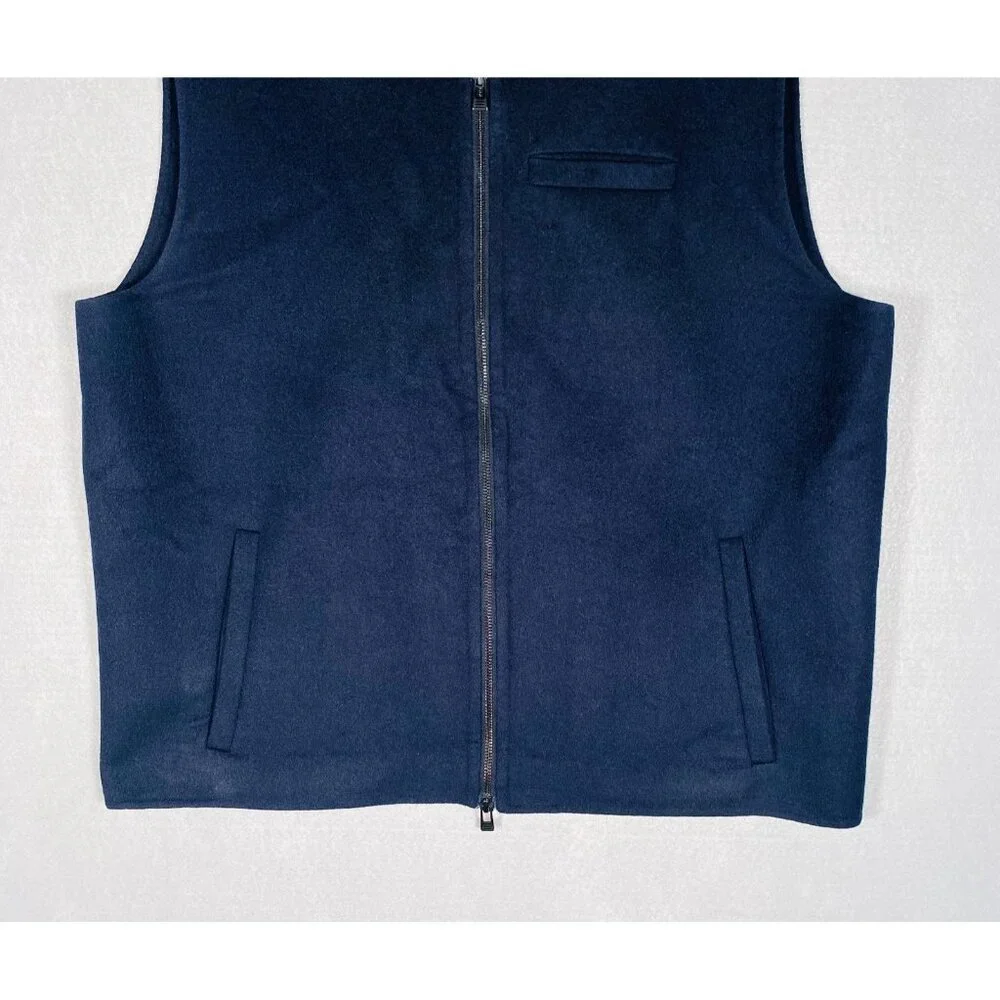 Patrick Assaraf Vest Mens 2XL Blue Wool Full Zip Sleeveless Pockets